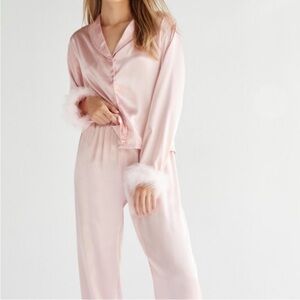 Elegant Pink Satin Pajama Set